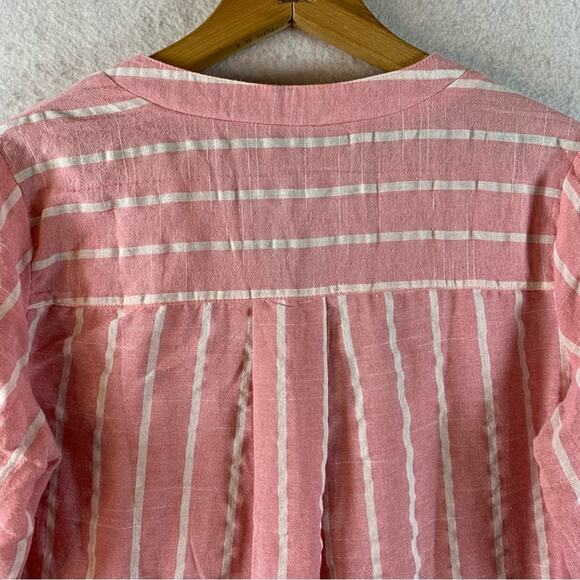 Yidarton Womens Cotton Flax Top Sz M Pink White Stripped Preppy Beachy Coastal - Picture 6 of 12